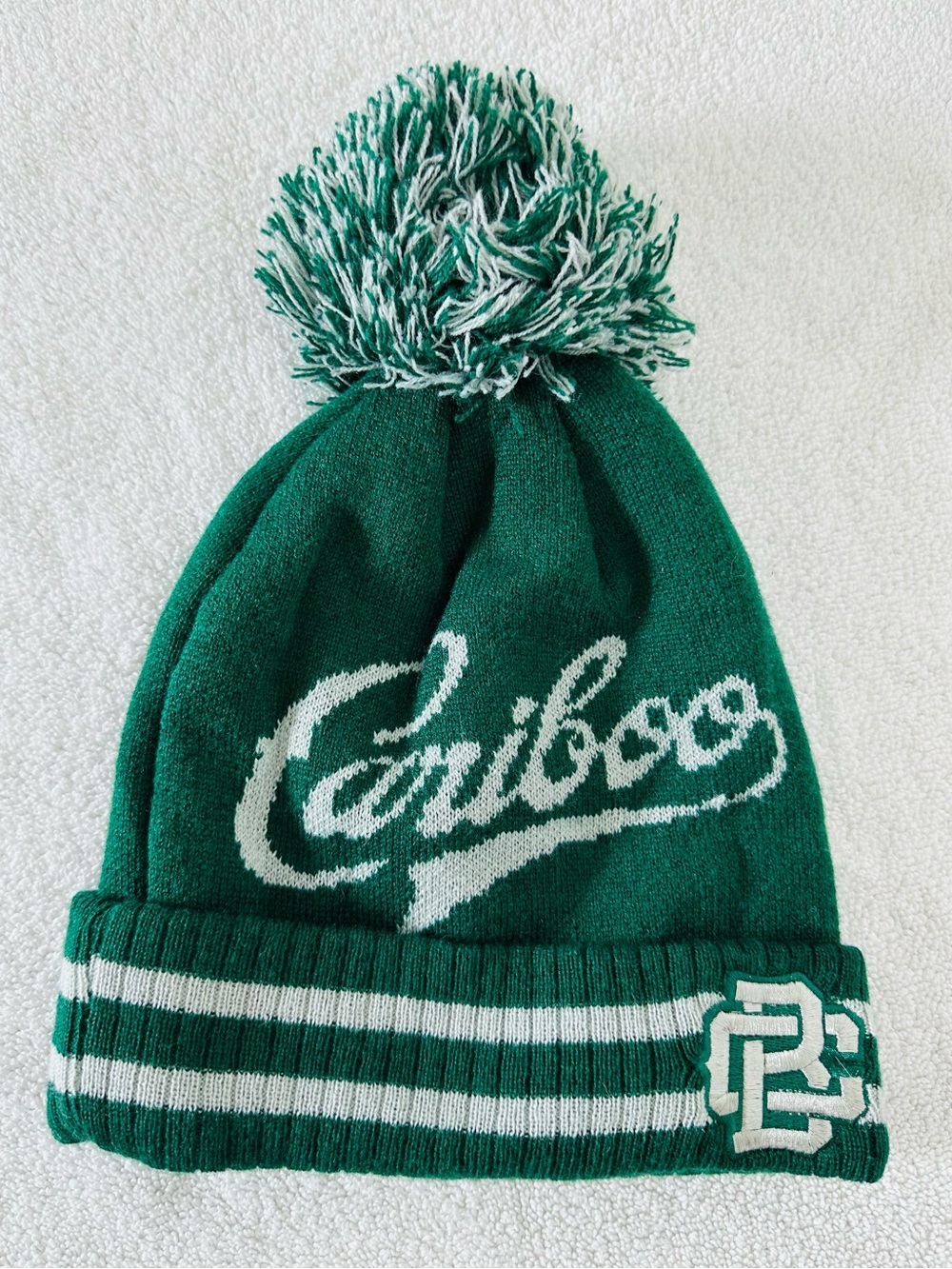 Vintage Cariboo Brewing Green Promo Knit Toque Ski Pom Pom Beanie Winter Hat